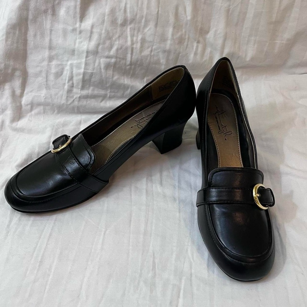Black 2” Heeled Loafers with Buckle Detail Size 8‎